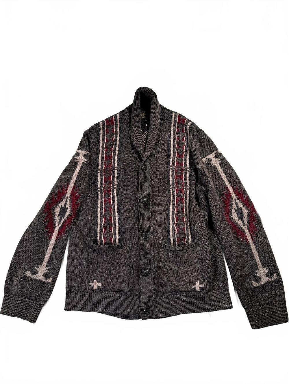 Lucky Brand Men's XL Shawl Collar Cardigan Sweater with Southwestern Pattern